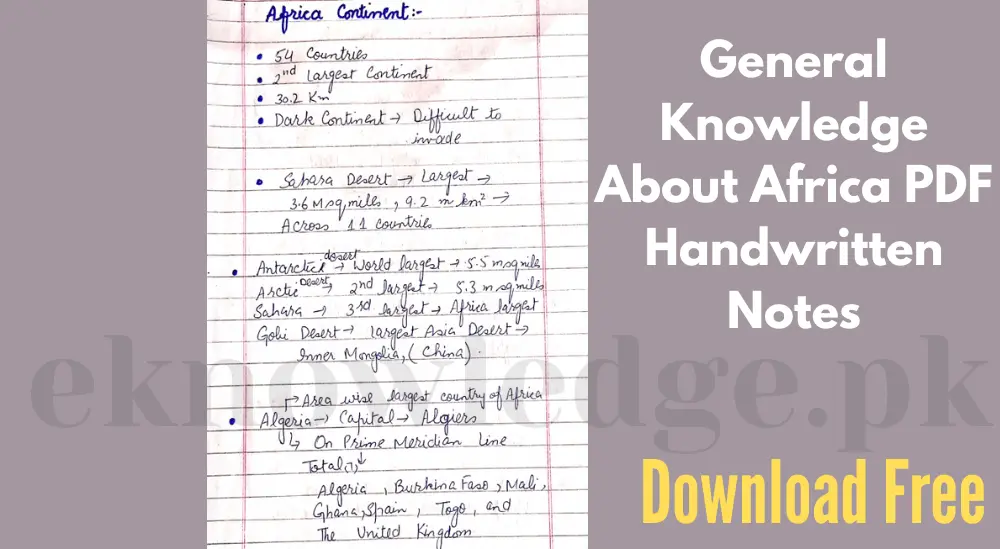 General-Knowledge-About-Africa-Pdf-Handwritten-Notes