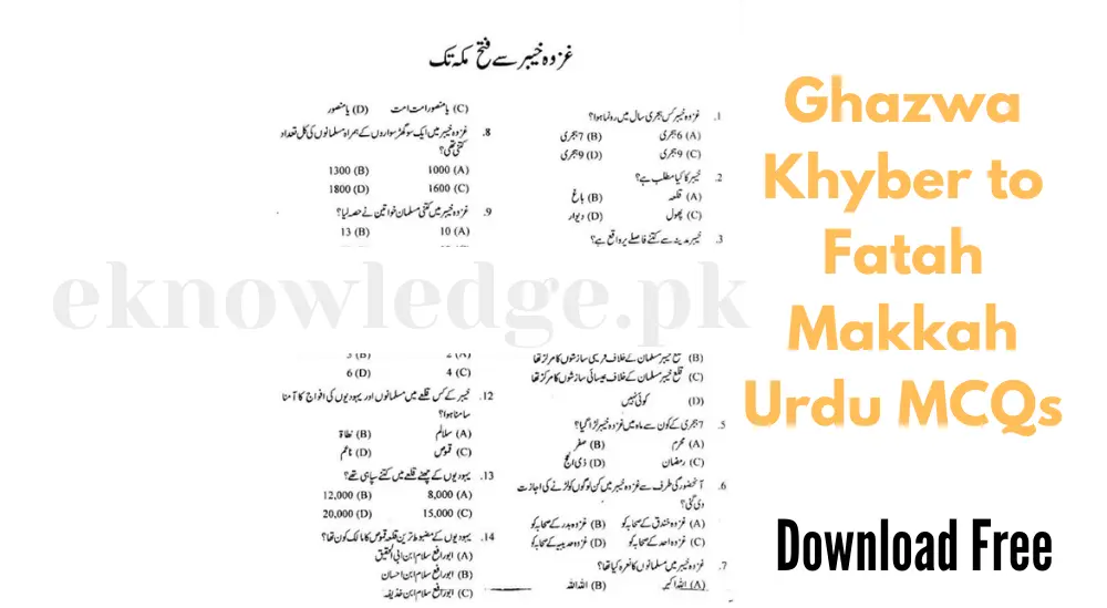 Ghazwa Khyber to Fatah Makkah Urdu MCQs