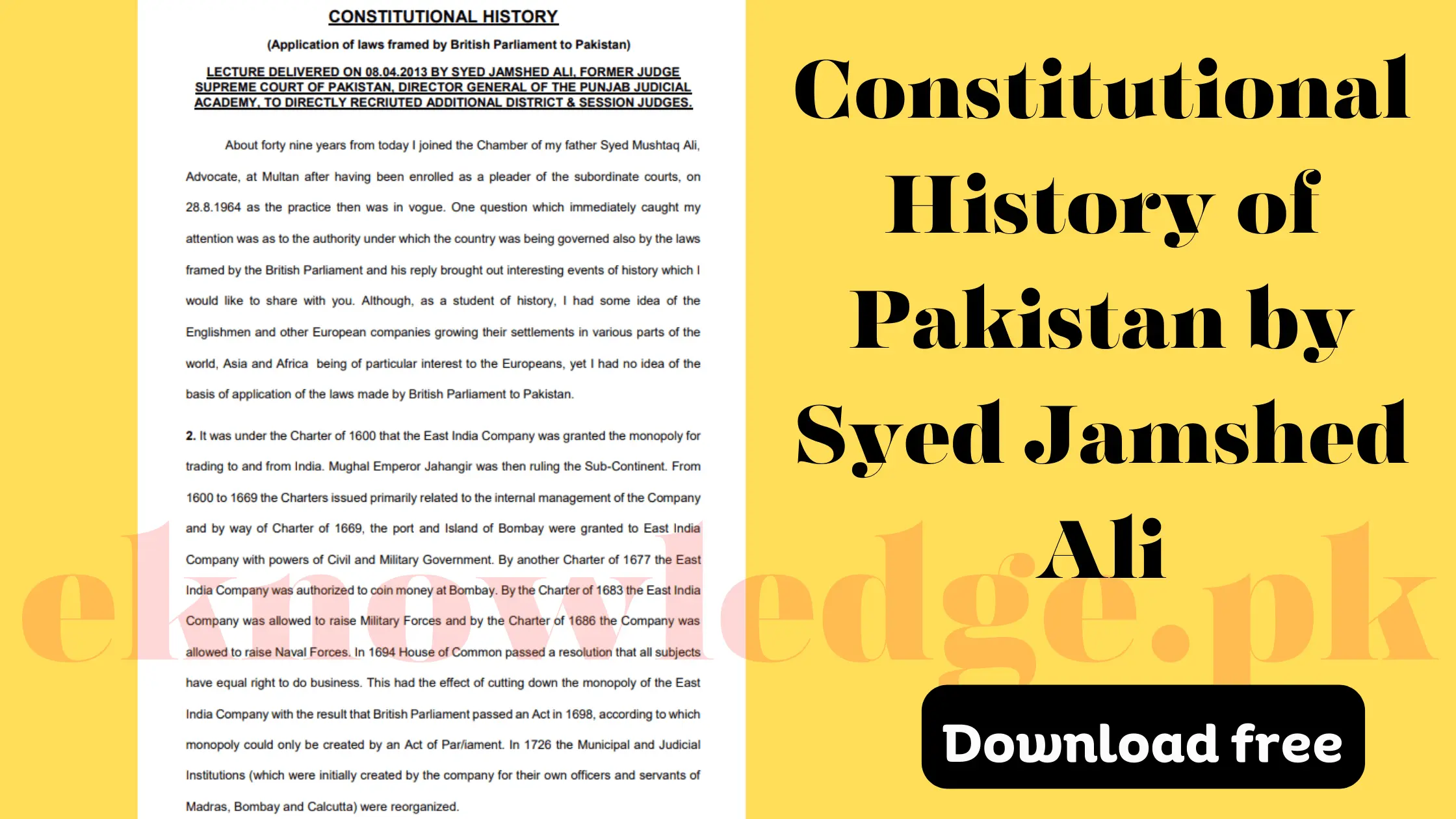 Constitutional History of Pakistan by Syed Jamshed Ali