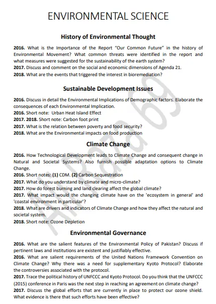 Environmental Science CSS Past Papers